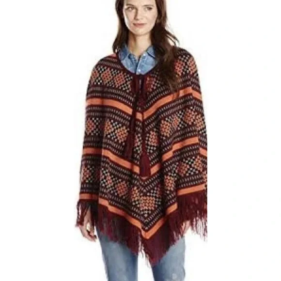plenty by Tracy Reese Women’s M/L striped fringed folkloric poncho - Picture 1 of 9